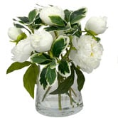 pollen &amp; fauna 36cm White Faux Peony &amp; Rose Arrangement with Glass Vase