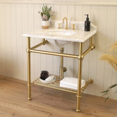 Turner Hastings Mayer 750mm Carrara Marble Pedestal Basin With Brushed Brass Stand