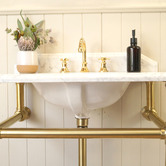 Turner Hastings Mayer 750mm Carrara Marble Pedestal Basin With Brushed Brass Stand
