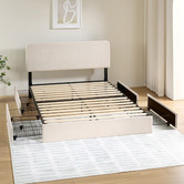 Studio Home Beige Pauline Upholstered Bed Frame with Drawers