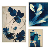 Printhouse Collective 3 Piece Indigo Flora Canvas Wall Art Set