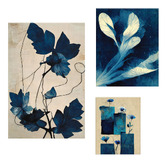 Printhouse Collective 3 Piece Indigo Flora Canvas Wall Art Set