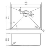 Aguzzo 600mm Single Stainless Steel Kitchen Sink with Protector Grid