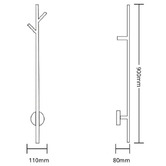 Aguzzo EZY FIT 900mm Heated Vertical Towel Bar with 2 Hooks