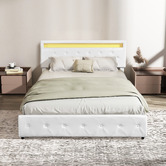 Oakleigh Home White Antoine Faux Leather Bed with LED &amp; Drawers
