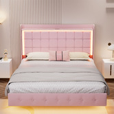 Oakleigh Home Pink Leif Velvet Bed with LED