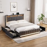 Oakleigh Home Palmera Upholstered Bed with LED &amp; Charging Station
