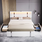 Oakleigh Home Raleigh Faux Leather Bed with LED &amp; Charging Station