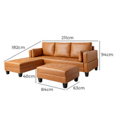 Oakleigh Home Lucy 3 Seater Queen Faux Leather Sofa Bed &amp; Ottoman Set