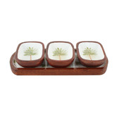 Papaya &amp; Patina 4 Piece St. Bart&#039;s Palm Tree Mango Wood Dip Bowl &amp; Tray Set