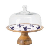 Papaya &amp; Patina 2 Piece Belize Palm Tree Mango Wood Cake Stand &amp; Dome Set