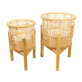 Papaya &amp; Patina 2 Piece Natural Banks Bamboo Planter on Stand Set