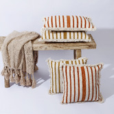 Papaya &amp; Patina Cora Stripe Rectangular Cotton Cushion