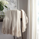 Anita Design Living Ivory Fringed Halley Knitted Throw Blanket