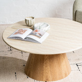 Keys Road Designs Wesley Round Travertine-Look Coffee Table