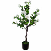 Botanic Artisan 100cm Potted Faux Flowering Natural White Camellia Tree