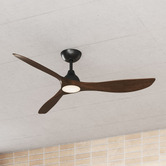 Four Seasons Spartan 132cm Teak &amp; Matte Black DC Smart Ceiling Fan with LED Light