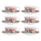 Maxwell &amp; Williams Royal Botanic Gardens Eucalyptus Bloom 200ml Porcelain Coupe Cups &amp; Saucers