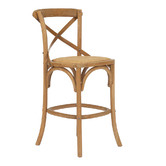 Lila Interiors 65cm Cross Back Oak Wood &amp; Rattan Counter Stool