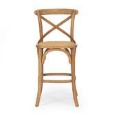 Lila Interiors 65cm Cross Back Oak Wood &amp; Rattan Counter Stool