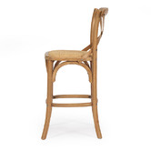Lila Interiors 65cm Cross Back Oak Wood &amp; Rattan Counter Stool
