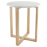 Capeview Interiors White Kiri Marble &amp; Rubberwood Side Table