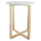 Capeview Interiors White Kiri Marble &amp; Rubberwood Side Table