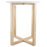 Capeview Interiors White Kiri Marble &amp; Rubberwood Side Table