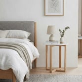 Capeview Interiors White Kiri Marble &amp; Rubberwood Side Table