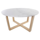 Capeview Interiors White Kiri Marble &amp; Rubberwood Coffee Table