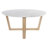 Capeview Interiors White Kiri Marble &amp; Rubberwood Coffee Table