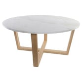 Capeview Interiors White Kiri Marble &amp; Rubberwood Coffee Table