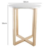 Capeview Interiors White Kiri Marble &amp; Rubberwood Side Table