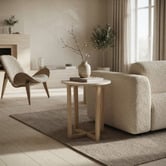 Nordvikka Kiri Travertine &amp; Rubberwood Side Table