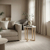 Nordvikka White Kiri Marble &amp; Rubberwood Side Table