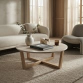 Nordvikka Kiri Round Travertine &amp; Rubberwood Coffee Table