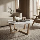 Nordvikka White Kiri Round Marble &amp; Rubberwood Coffee Table