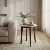 Nordvikka Kumi Travertine &amp; Rubberwood Side Table