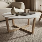 Nordvikka White Kiri Round Marble &amp; Rubberwood Coffee Table
