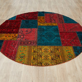 The Handmade Collection Tali Patchwork Hand-Knotted Wool Round Persian Rug
