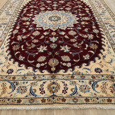 The Handmade Collection Burgundy Red Medallion Hand-Knotted Wool Persian Rug