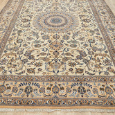 The Handmade Collection Cream &amp; Blue Hand-Knotted Wool Persian Rug