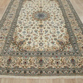 The Handmade Collection Beige &amp; Blue Medallion Hand-Knotted Wool Persian Rug