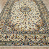 The Handmade Collection Beige &amp; Blue Hand-Knotted Wool Persian Rug