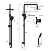 Meir Round 200mm Twin Shower With 3 function Hand Shower &amp; Square Gooseneck