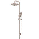 Meir Round 200mm Twin Shower With 3 function Hand Shower &amp; Square Gooseneck