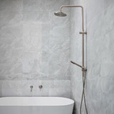 Meir Round 200mm Twin shower with Square Gooseneck &amp; Single Function Hand Shower
