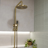 Meir Round 200mm Twin shower with Square Gooseneck &amp; Single Function Hand Shower