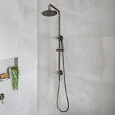 Meir Round 200mm Twin shower with Square Gooseneck &amp; Single Function Hand Shower