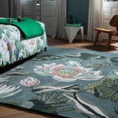 Wedgwood Midnight Pond Water Lily Hand-Tufted Wool Rug